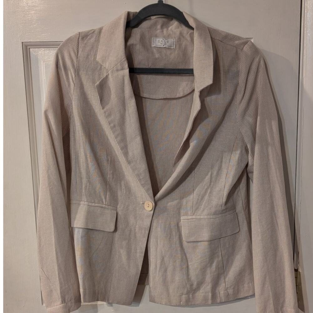 Sage The Label |  One button Striped Linen Blend Blazer | Small